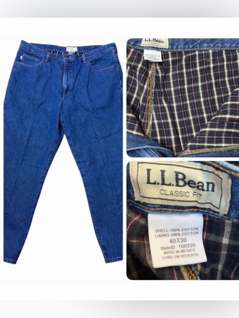 L.L. Bean Men’s Jeans 40x30 Blue Flannel Lined Classic Fit Denim Cotton